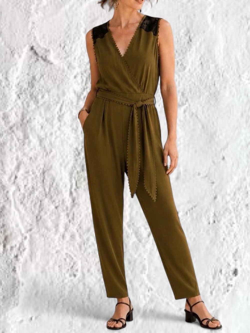 Anthropologie Leifsdottir Sani Lace Jumpsuit Olive Black Size 0